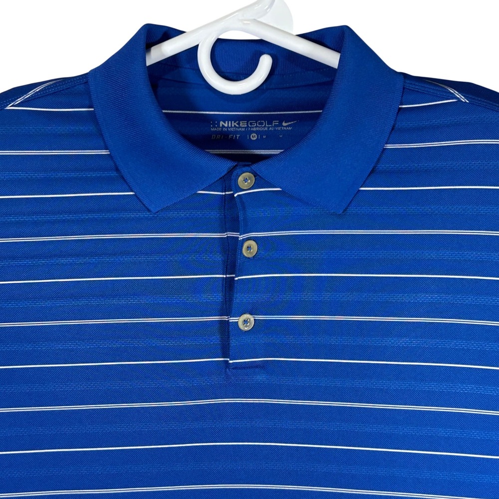 Nike Golf Dri-FIT Polo Shirt Mens Size Medium Blue White Striped 358325-491
